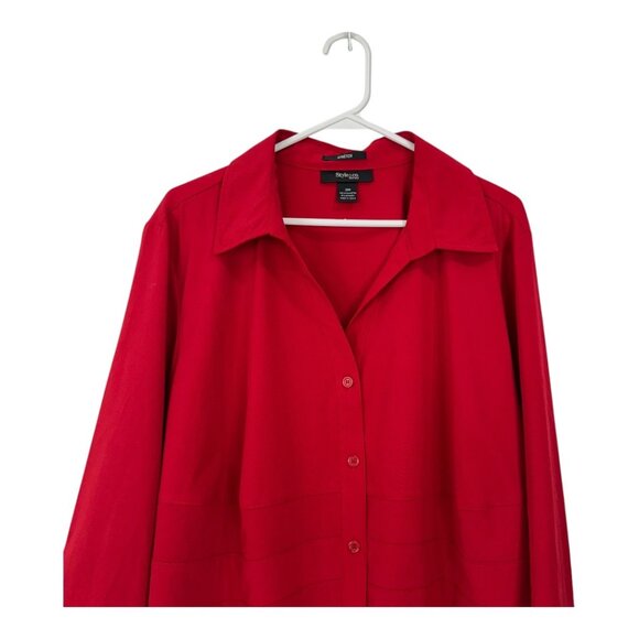 Style & Co Woman Red Long-Sleeve Button-Up Stretch Shirt 20W Polyester/Spandex - Picture 2 of 12